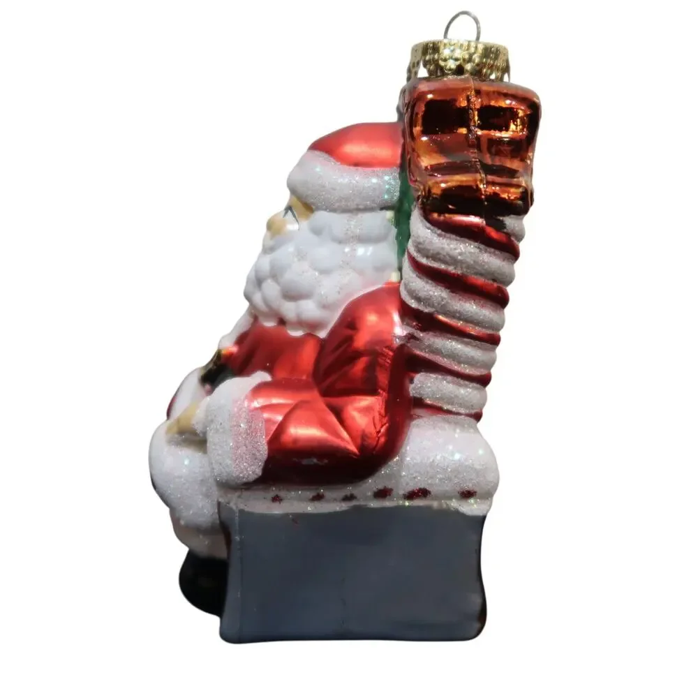 Blown Glass Santa Claus on a Throne Christmas Ornament Hand Painted 4 in Vintage